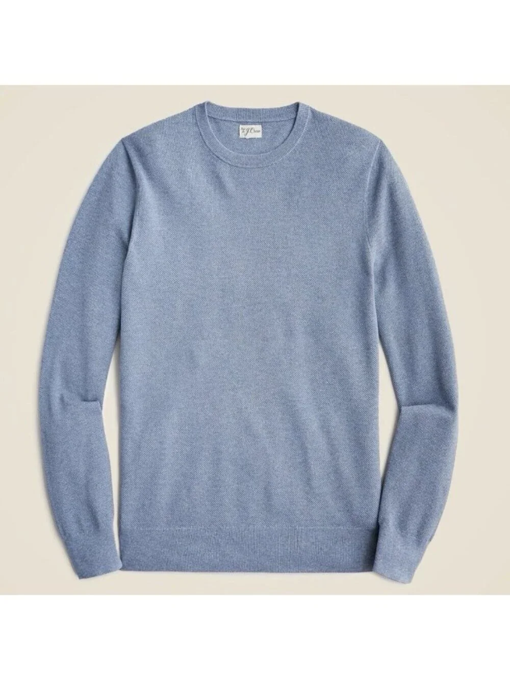 J Crew Mens Sweater Sz Large Heather Blue Cotton Pique Stitch Crewneck Pullover
